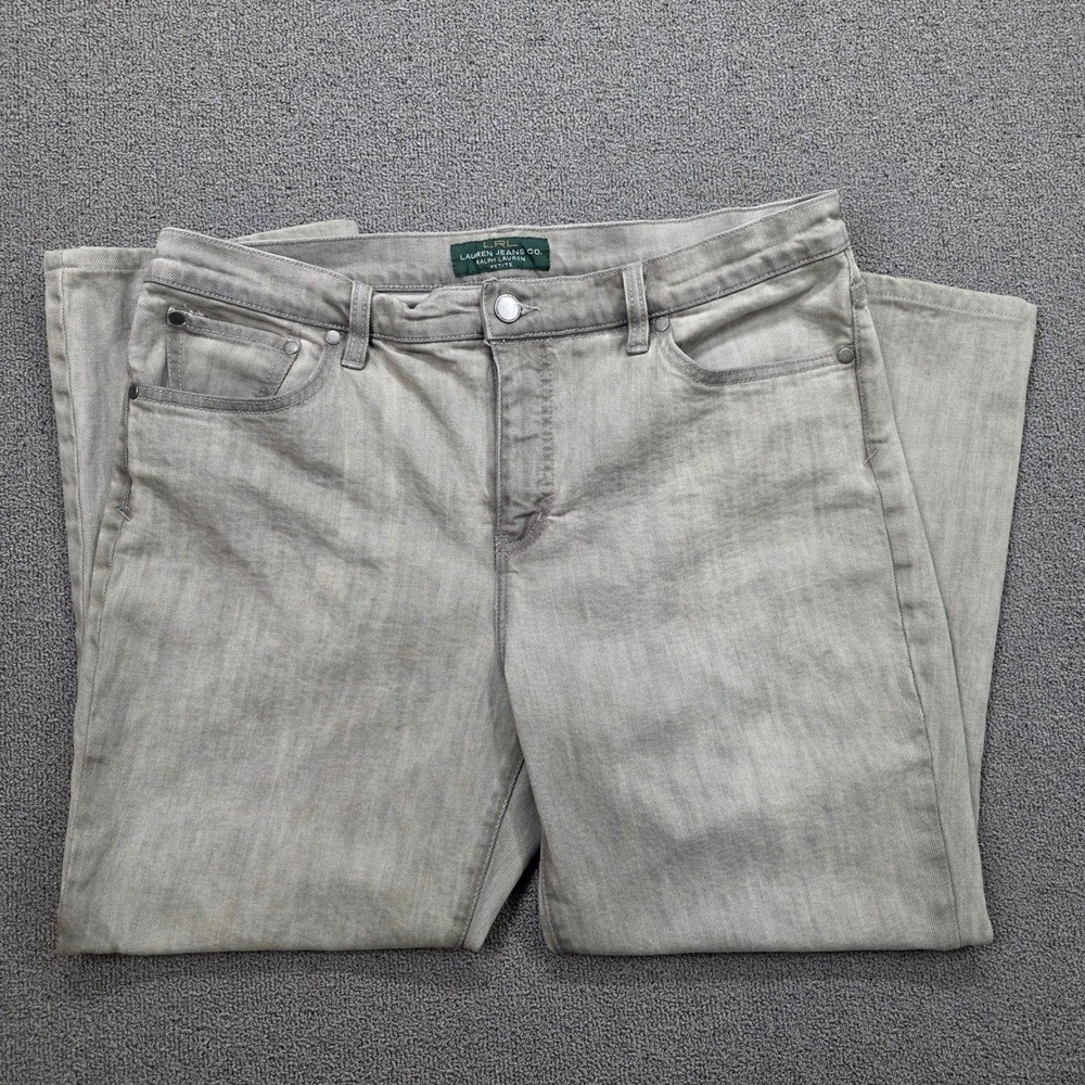 Lauren Ralph Lauren Grey Classic Straight Leg Jeans Womens 14P Petite‎ Stretch